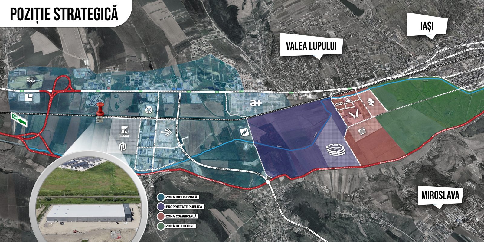 Hartă – poziția strategică a halei față de Iași, centura ocolitoare și autostrada A8